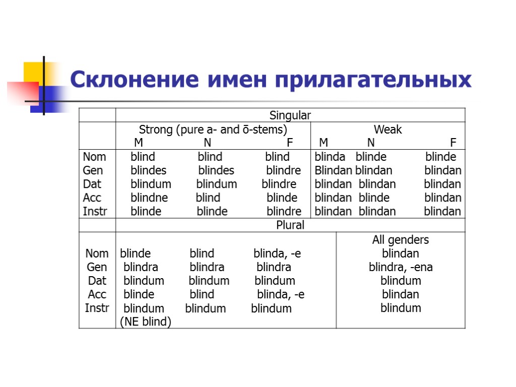 Склонение имен прилагательных